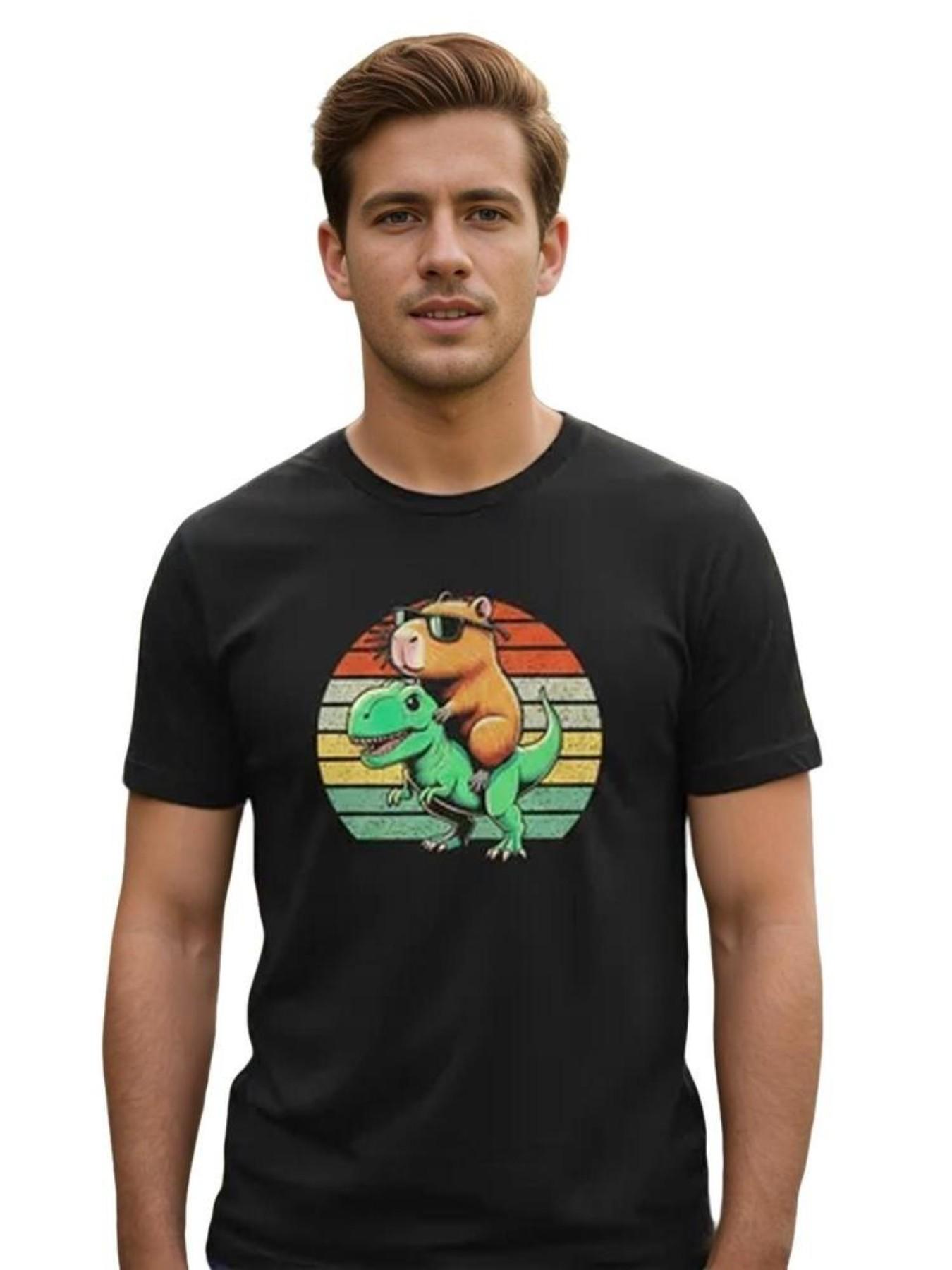 Men's Water Buffalo Pattern T-Shirt, Summer Casual Top, Comfortable Breathable Fabric, Daily Wear, Fashion Print Short Sleeve Shirt