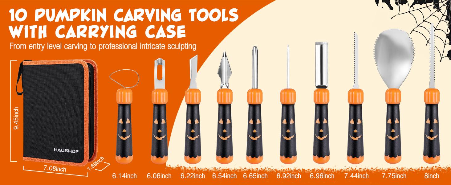 #JumpstartSale HAUSHOF 20-COUNT Halloween Pumpkin Carving Kit, 10-COUNT Professional Heavy Duty Stainless Steel Pumpkin Carving Tools with Carrying Case and 10 Pumpkin Carving Stencils for Halloween Jack-O-Lanterns