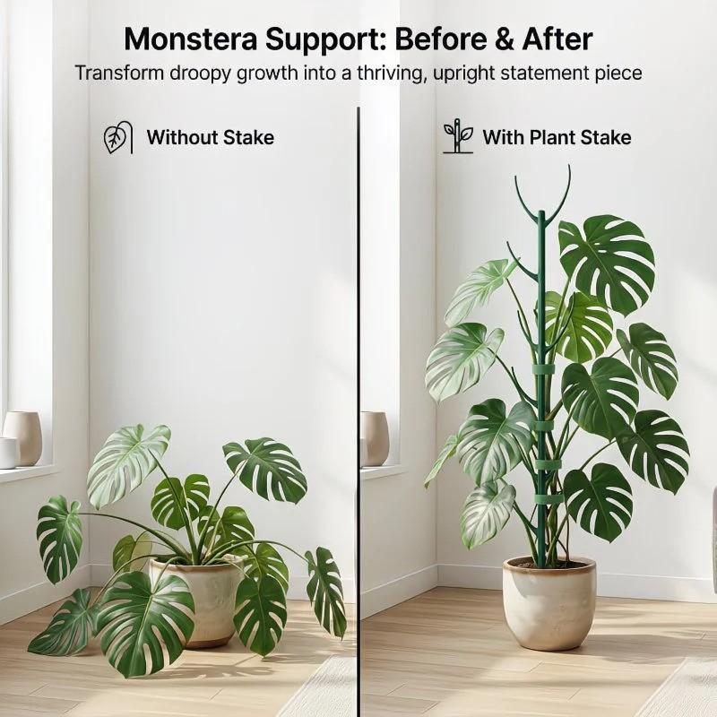 6-Piece Monstera Plant Support Stakes, 5 Sturdy Stands & 1 Magic Tape Roll, Stackable Tall Stakes with Tape Binding, Durable Vine Garden Poles for Outdoor Gardening