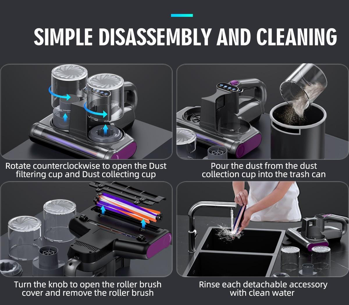 Mattress Mite Remover Vacuum Cleaner & Pet Hair - 16KPa Strong Suction, UV-C Sanitizing Light, LED TikTokShopBlackFriday Display and HEPA Filter，6-in-1 Lightweight Handheldt Design for Carpets, Sofa, Bedding，380W Brushless Motor