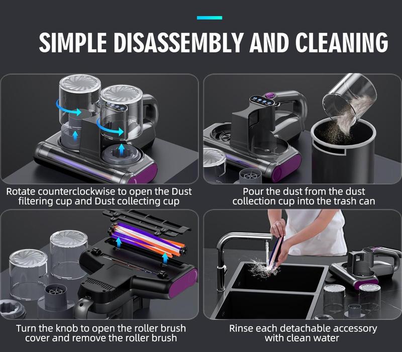 Mattress Mite Remover Vacuum Cleaner & Pet Hair - 16KPa Strong Suction, UV-C Sanitizing Light, LED TikTokShopBlackFriday Display and HEPA Filter，6-in-1 Lightweight Handheldt Design for Carpets, Sofa, Bedding，380W Brushless Motor