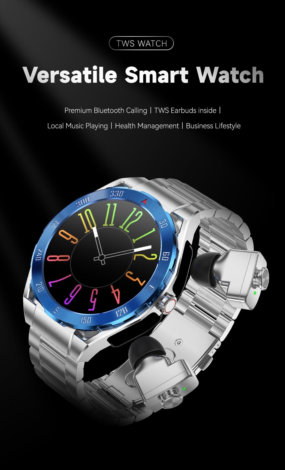 F33 Business Smart Watch with Earbuds 1.43 Inch AMOLED HD Display Bluetooth Calling Health Tracking Long Battery Life
