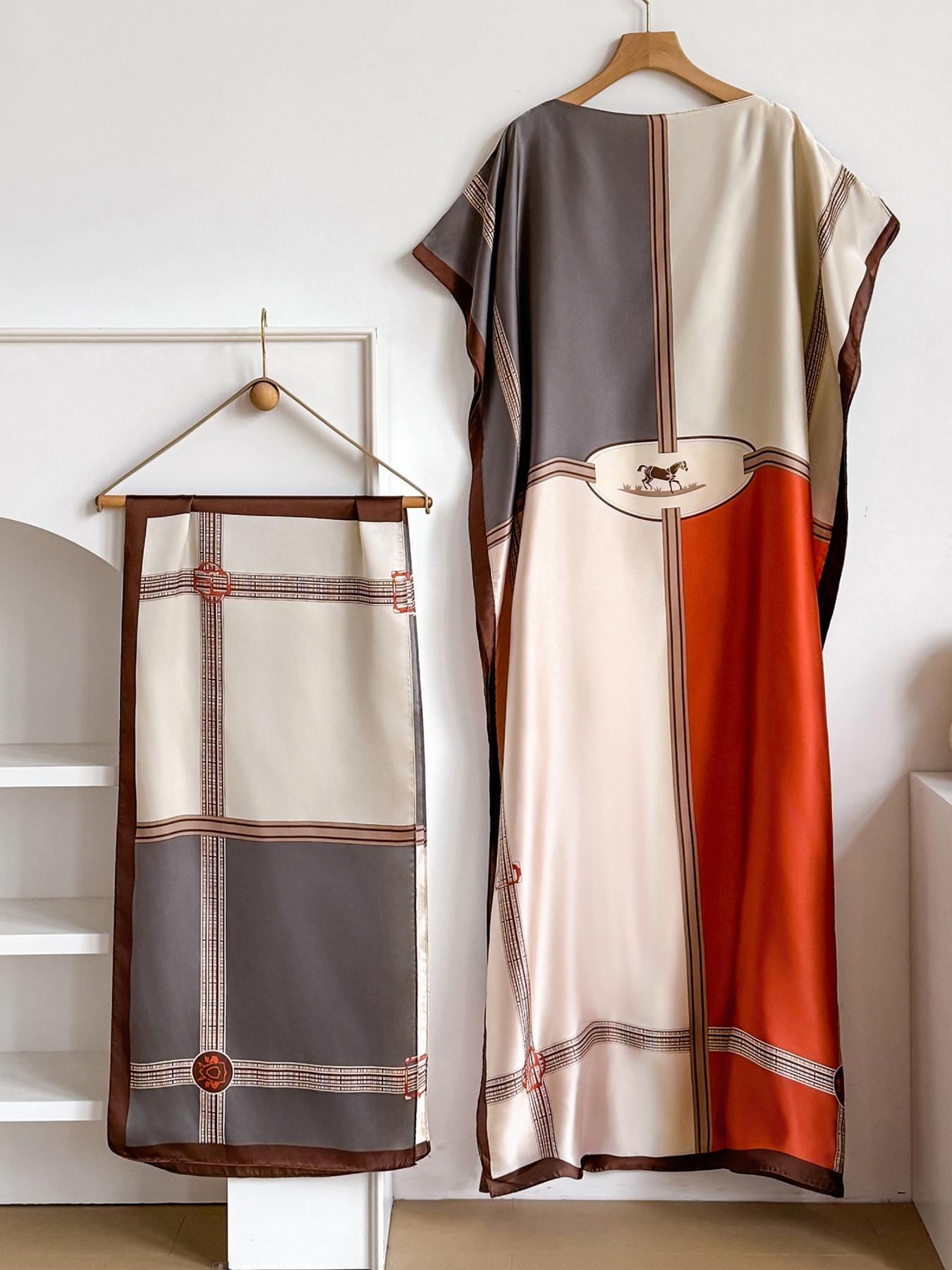 Women's Leopard Print Long Sleeve Kimono & Bandana Set, Casual Open Front Outerwear & Square Scarf Set for Beach Vacation, Ladies Clothes Accessories for All Seasons