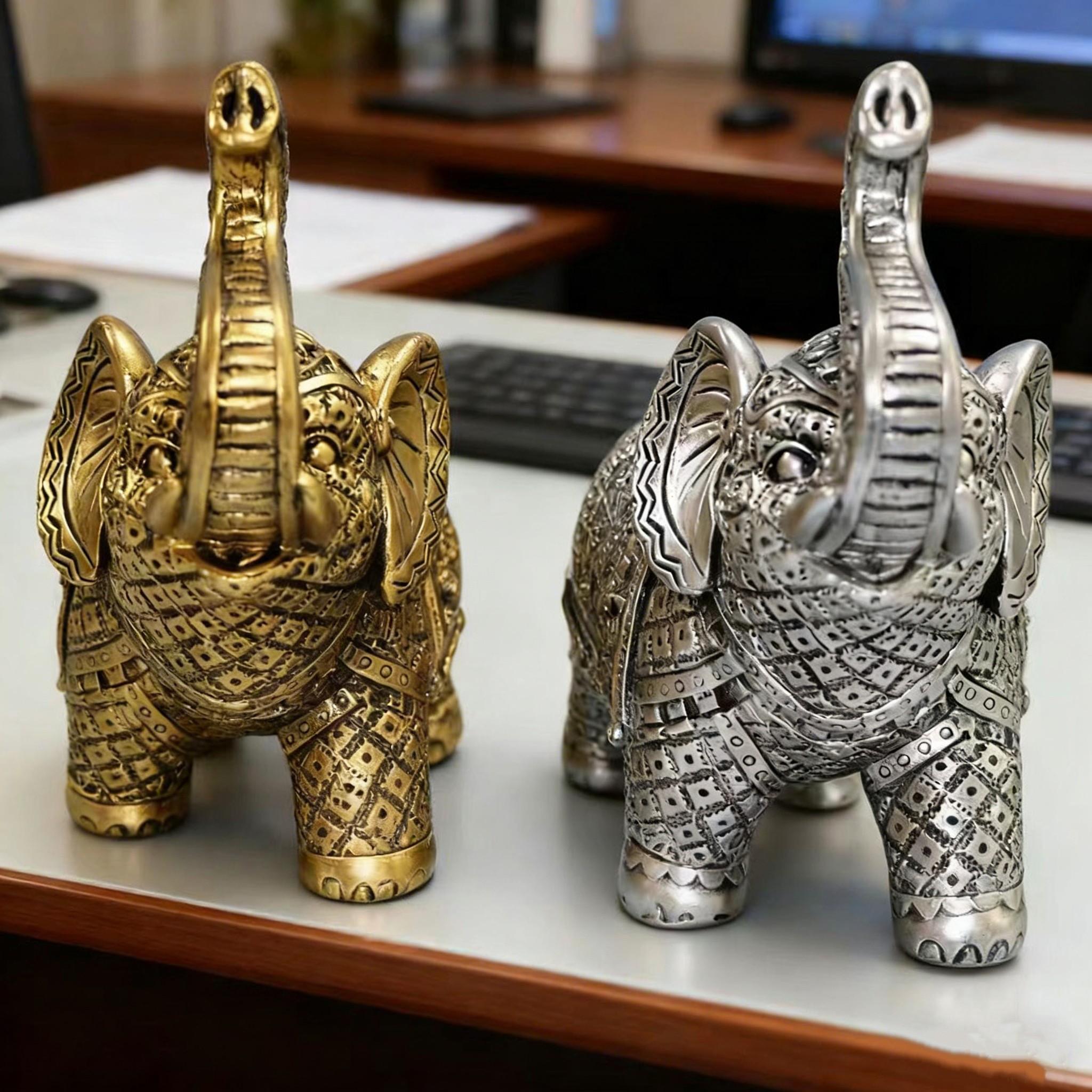 Lucky Wealth Elephant Decoration, Resin Statue Art Craft, Bookshelf Home Living Room Office Cafe Decor, Room Desktop Display Entrance Decor