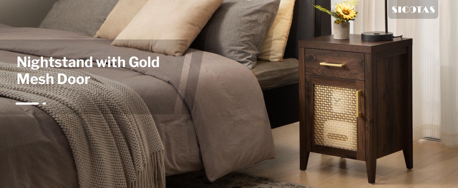 SICOTAS Tall Nightstands Set of 2 with Drawer, Mid Century Modern Wood Night Stand Rustic Bedside Tables with Storage, Vintage End Tables with Metal Mesh Door for Bedroom, Brown Oak SICOTAS Tall Nightstands Set of 2 with Drawer, Mid Century Modern Wood Night Stand Rustic Bedside Tables with Storage, Vintage End Tables with Metal Mesh Door for Bedroom, Brown Oak