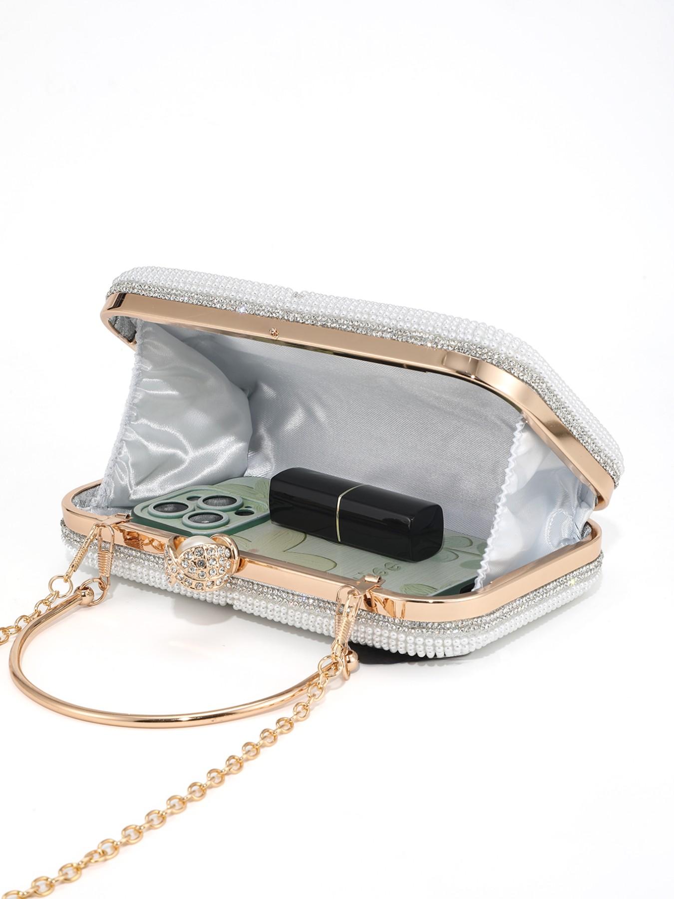 Elegant Pearl Rhinestone Handbag, Evening Party Wedding Bag, Sparkling Chain Design, Luxury Women's Clutch, Perfect for Special Occasions