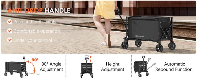 3 in 1 Collapsible Wagon Converts to Bench, 220lbs Foldable Wagon portable Cart ，120L Shopping Cart for Groceries Folding Utility Wagon for  Garden, Camping, Sport, Black Large Capacity camp gear Travel Outdoor Life Reusable Lightweight Compact Modern