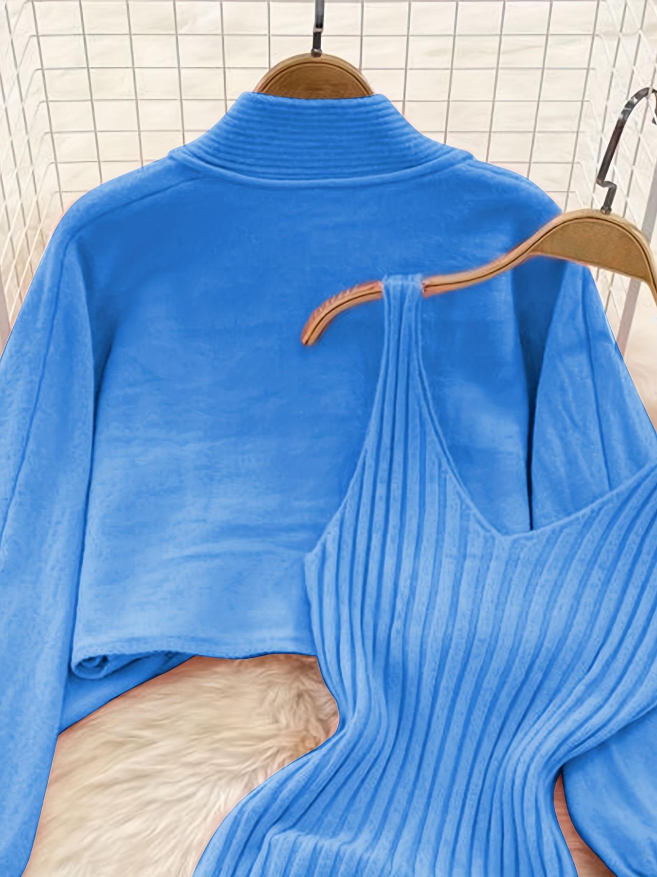 Women's Solid Color Knit Two Piece Set, Casual Fashion Frog Button Cardigan and Ribbed Dress for Spring & Fall, Fashion Women's Knitwear for Daily Wear, Womenswear