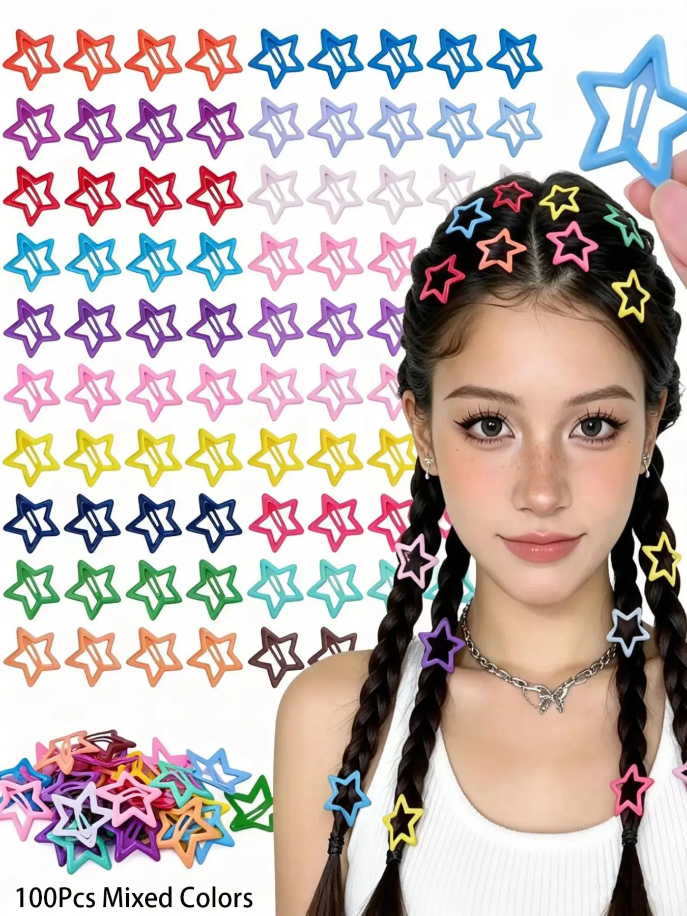 100-Piece 3-cm Mini Star Snap Hair Clips, Y2K Multicolor Non-Slip Metal Cute Hair Accessories for Girls & Women