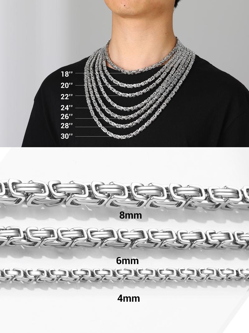 PROSTEEL Byzantine Chain Necklace Stainless Steel Stylish and Cool Length 18-30 Inches Width 4MM/6MM/8MM/10MM Necklaces For Men Women with Gift Box