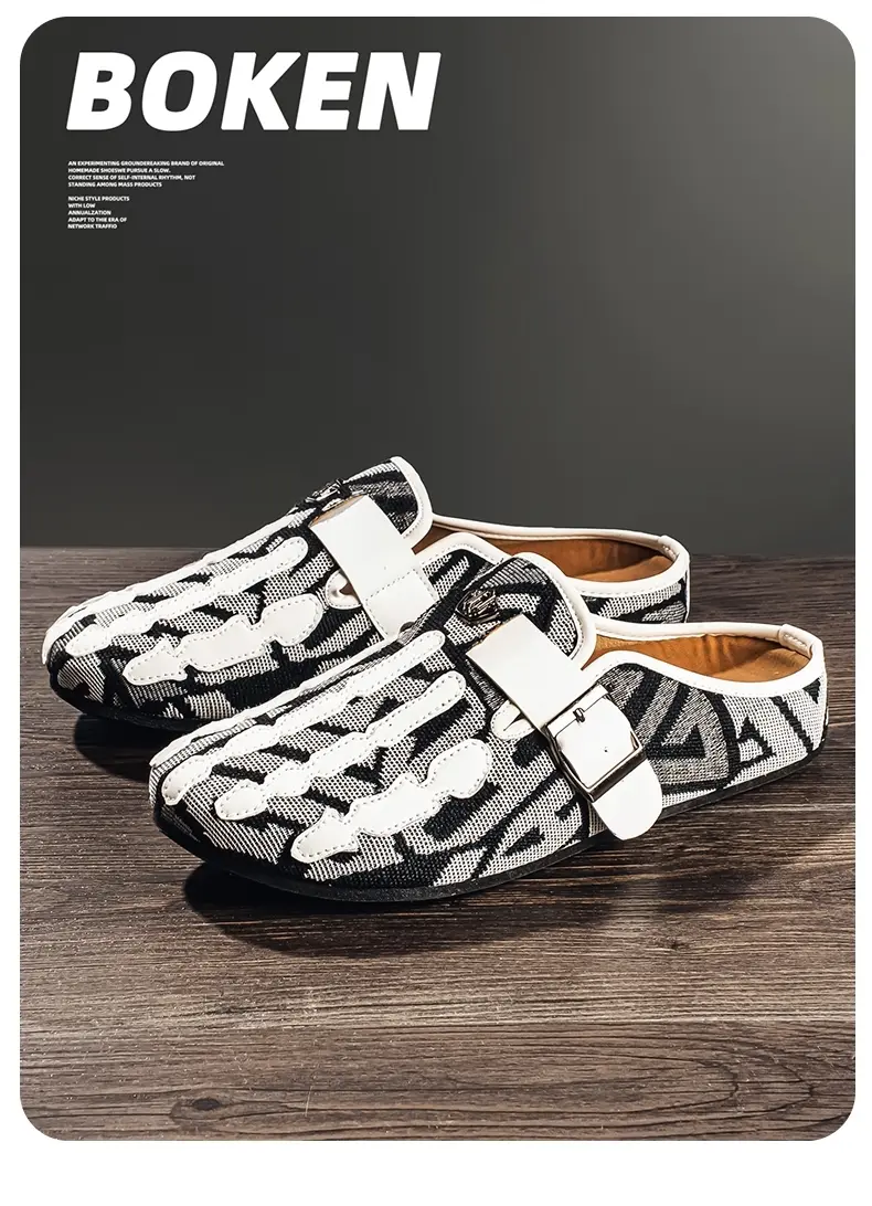 Men's Bohemian Print Mules, Mule Slides, Comfortable Slip-On Sandals, Adjustable Buckle, Soft Insole, Ideal for Daily Wear, Casual Footwear