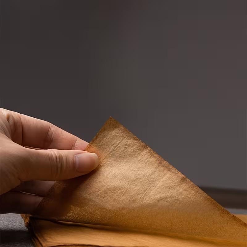 Set of 100pcs Retro Brown Bamboo Fiber Paper, Antique Style Translucent Calligraphy And Painting Paper, Handmade, Semi-Raw Material, Chestnut Plant Dye, Natural Dye, Essential for Handcraft And Calligraphy Enthusiasts, Painting, Art Paper