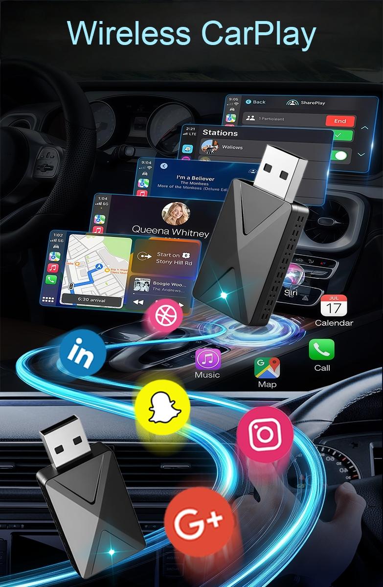 2026 Wireless CarPlay Adapter for iPhone/Android - Fast Connection, No Delay, Hands-Free Calling Wireless Adapter Mini USB Car Design, Apple CarPlay Plug-and-Play, Wireless Adapter Dongle, Gift Type-C adapter
