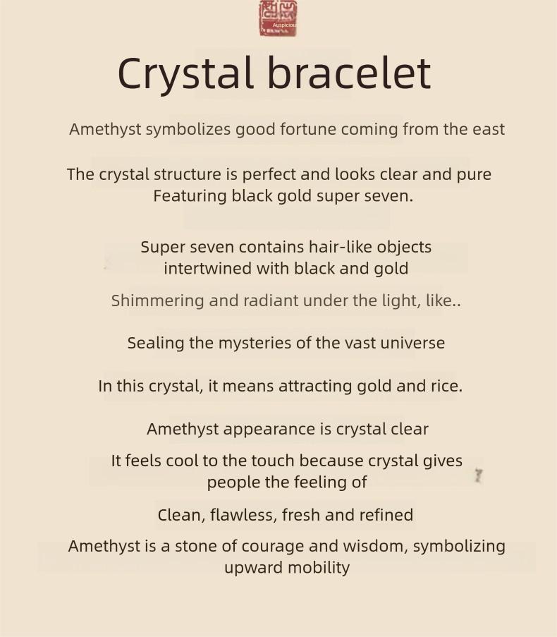 [Wisdom Success] crystal bracelet, amethyst white crystal black gold super seven green phantom, unisex, daily wear gift, 10mm beads natural stone silver accents, wisdom success courage symbol