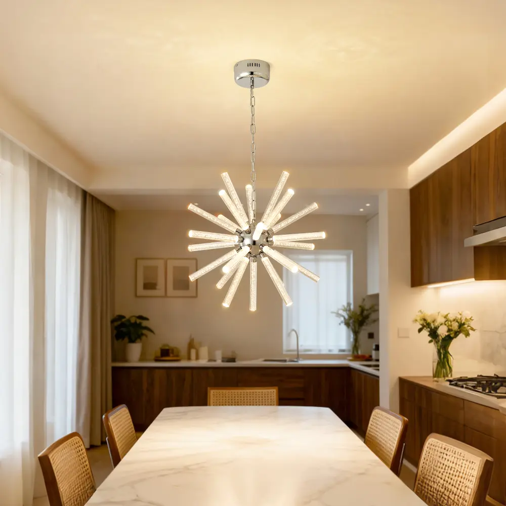 24-Light Glass Bubble Pillar Chandelier, Modern Adjustable Chain Ceiling Mount Pendant Fixture, Luxury Indoor Use Hanging Lamp for Home Decor, Custom Commercial Hotel Project Lighting