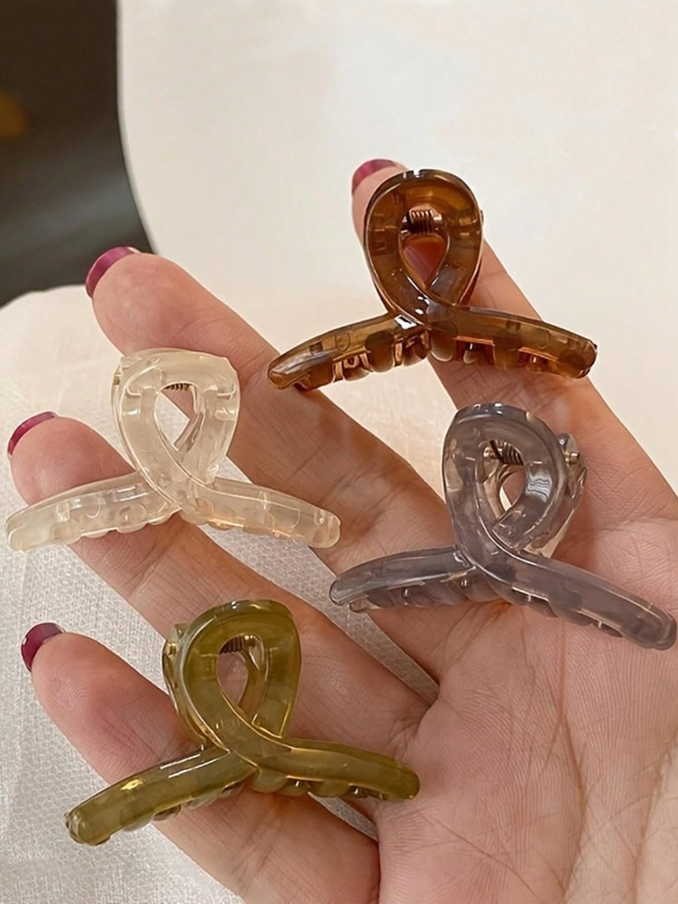 4 Piece Vintage Jelly Color Hair Clips Set, Simple Mini Claw Clips for Women & Girls, Princess Style Daily Hair Accessories