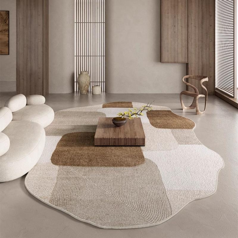 1pc Ins Modern Bedroom Plush Rug Geometric Abstract Line Living Room Decoration Carpet Earth Color Texture Washable Rug Nordic Fluffy Soft Balcony Non-slip Mat, Machine Washable Rugs, Decorative Area Rug, Home Decor Rug, Geometric Pattern Rug
