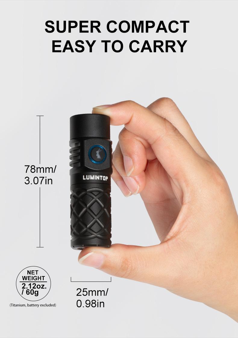 LUMINTOP Thor Mini LEP Flashlight 700 Meter Ultra-Long Range Mini Spotlight Flashlight 18350 Rechargeable Battery Ultra-compact and Lightweight Night Light Ring IPX8 Waterproof LEP Flashlight.