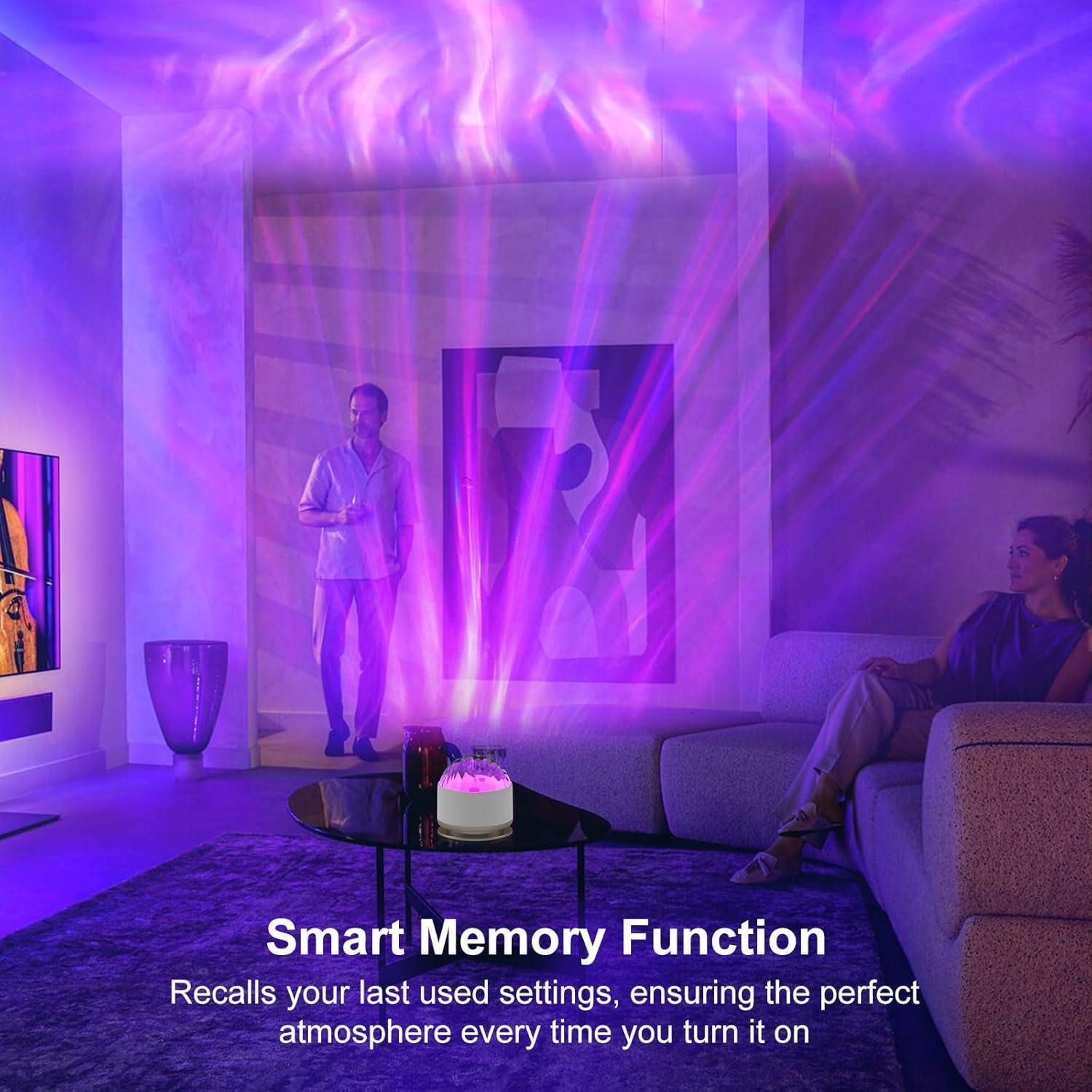 7-Color Music-Synced Bluetooth Full HD Starry LED Star Projector Lamp - 2 Scenes (Ocean Wave, 3D Water Ripple) Cool Tech Gadget for Bedroom Room Decor