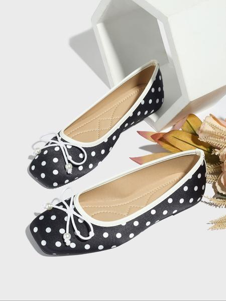 Women's Square Toe Mary Jane Shoes, Polka Dot Design, Comfortable Lightweight Flat Casual Shoes for Fall Winter, Mary Jane Flats