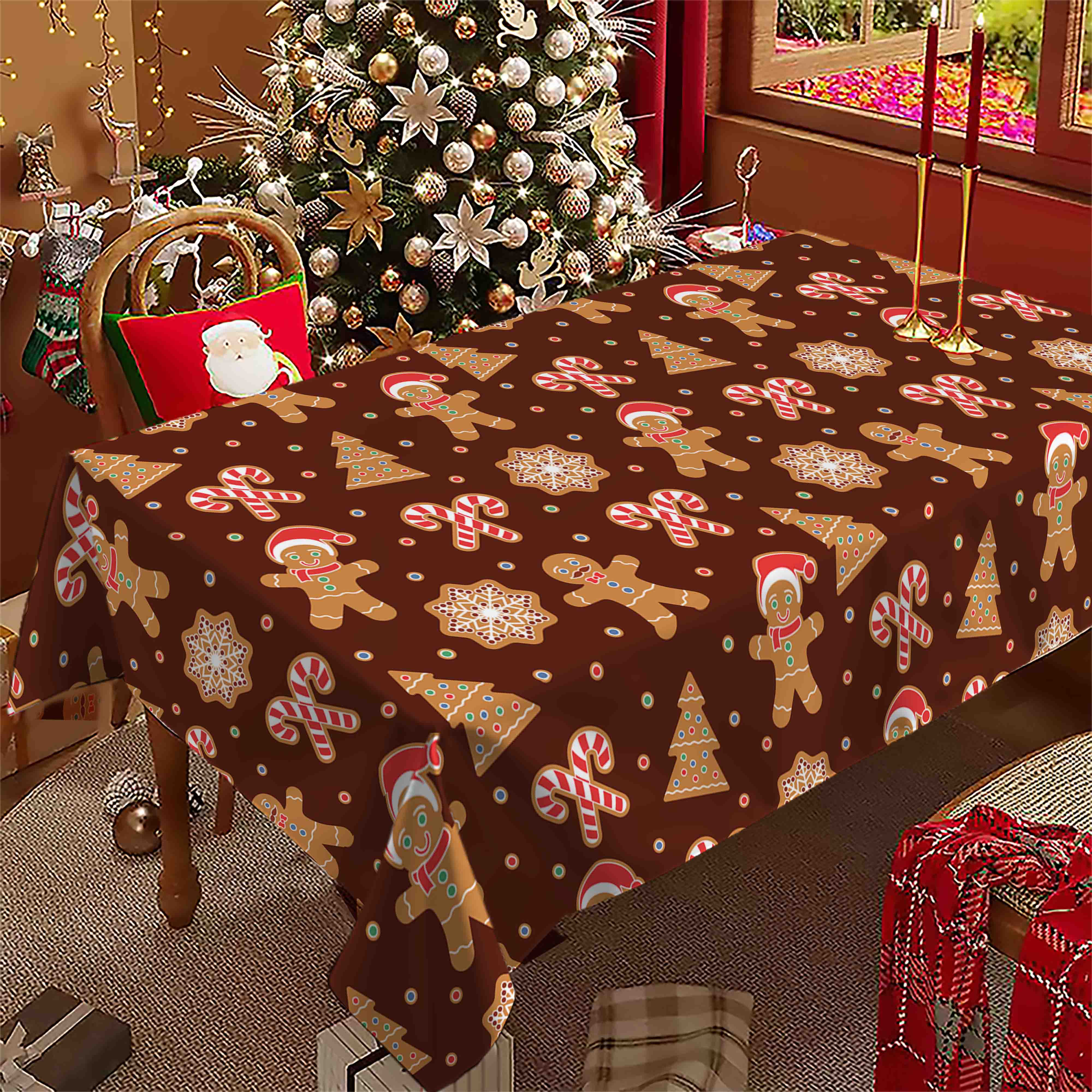 Rectangular Christmas Tablecloth, Gingerbread Man Design, Holiday Party Decorations, Best Christmas Gift, New Year Eve Dinner Decoration