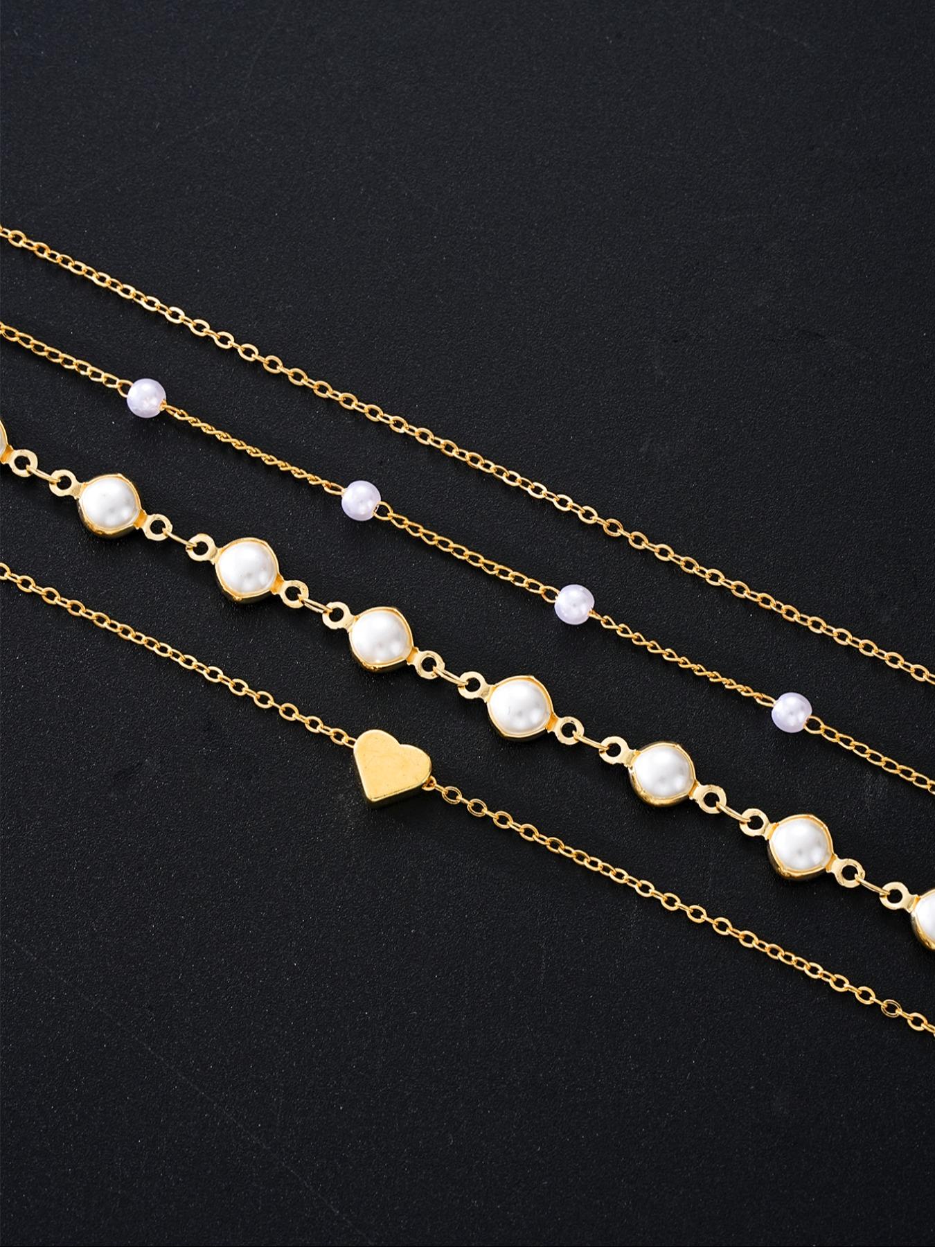Women's Elegant Heart Pendant Necklace Set, Pearl Necklace Kit, Faux Pearl Y-Shaped Layered Chain Jewelry, Perfect Gift for Women Daily Wear & Parties