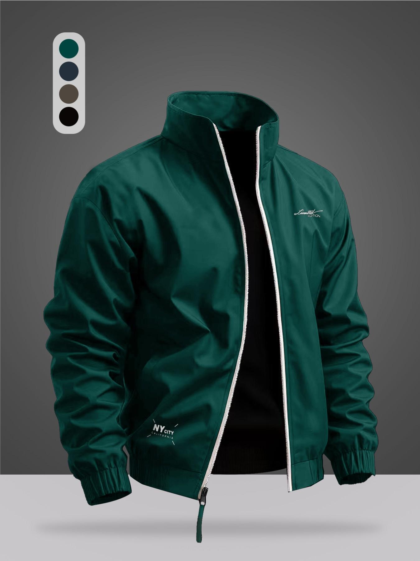 Men's Lightweight Waterproof Colorblock Letter Print Jacket, Windproof Durable Outdoor Casual Cycling Running Coat, Leisure Outdoor Jacket