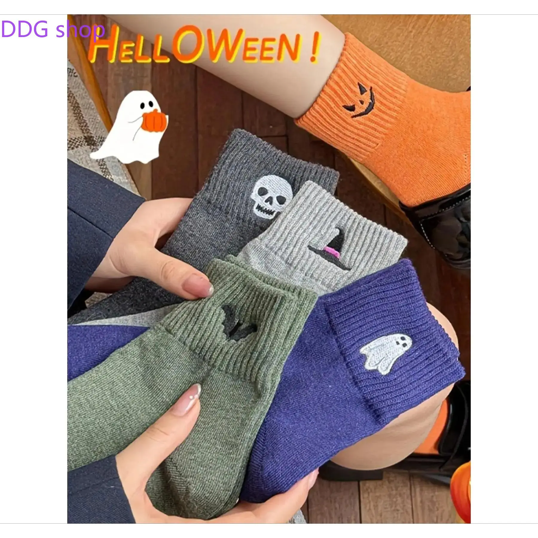 Viral Cute Halloween Socks for Women, 5 Pairs Cozy Novelty Crew Socks Set, Funny Pumpkin Ghost Cartoon Mid-Calf Knit Socks, Soft Stretch Warm Fall Winter Essentials for Daily Wear, Halloween Party, Work, School & Gifts