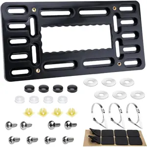 License Plate Bracket Holder, Front License Plate Bracket, No Drill Front Plate Mount, Licenses Plates Brackets Bumper, Car Frame Mount Adapter with Stainless Steel Screw Cap, Cable Ties