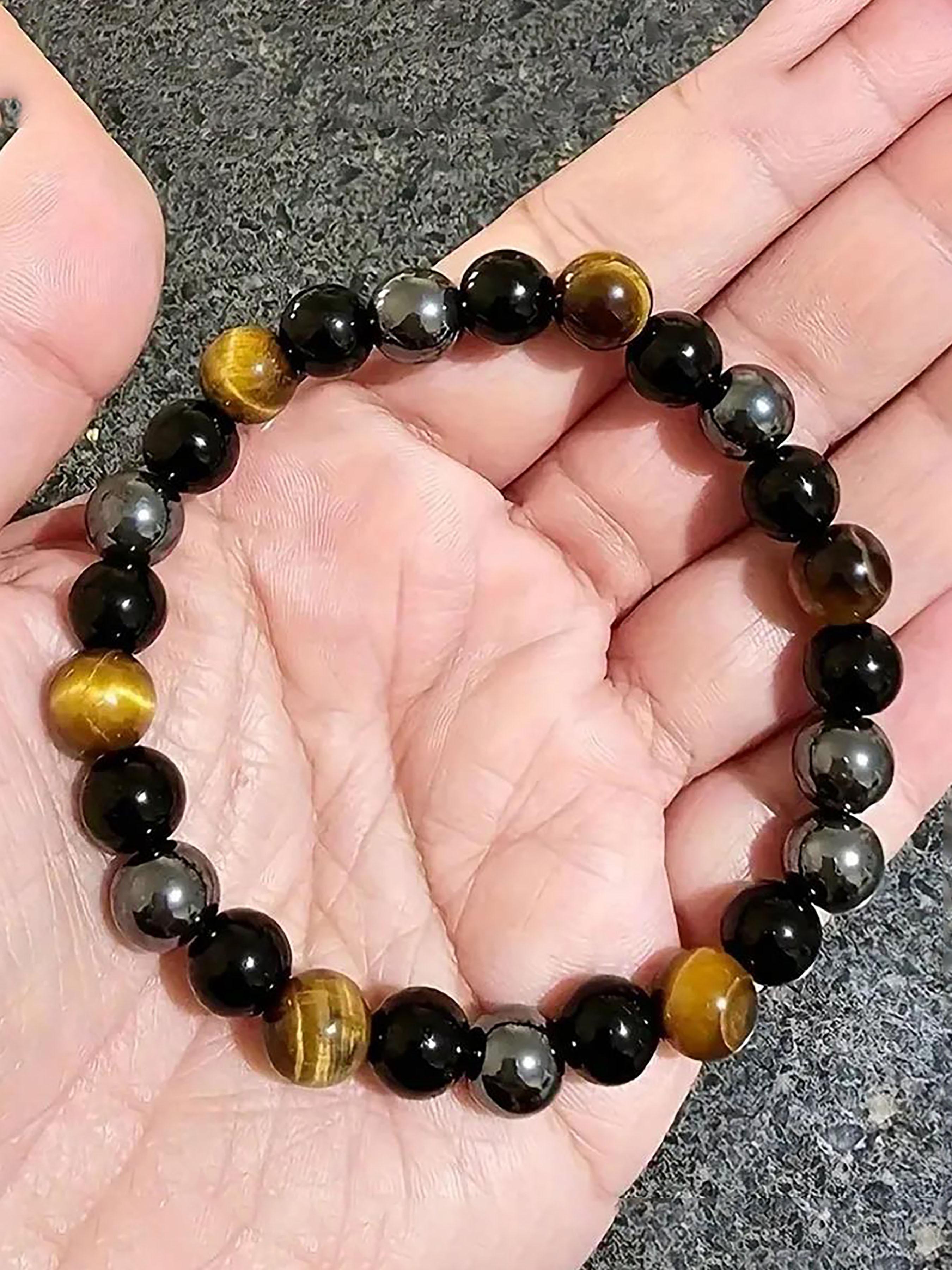 Triple Protection Bracelet, Unisex Gemstone Healing Crystal Bracelet, Fashionable Jewelry for Women & Men, Ideal Gift for Friends