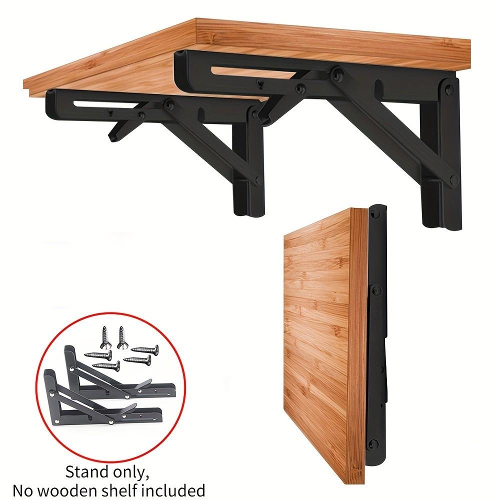Heavy Duty Adjustable Wall Mount Shelf Brackets Set of 2, Foldable Rust-Proof Space Saving Kitchen Storage Rack, Industrial Grade Expandable Tool Shelf Board for Indoor Outdoor Home Organization