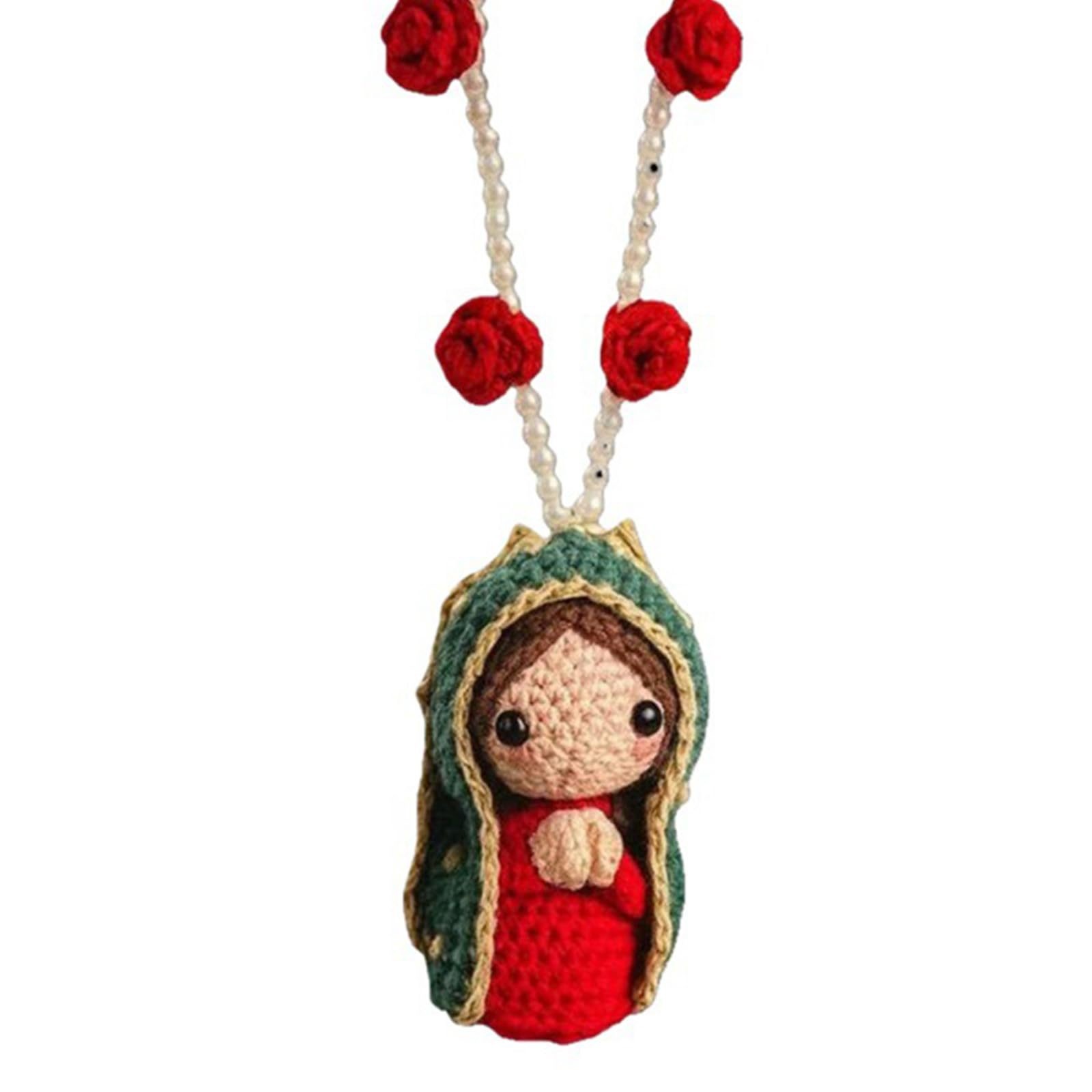 Maria Doll Sunflower Yarn Handmade Knitted Portrait Rearview Mirror Puppet Hanging Hook Gift, Unique Crafted Decoration Item