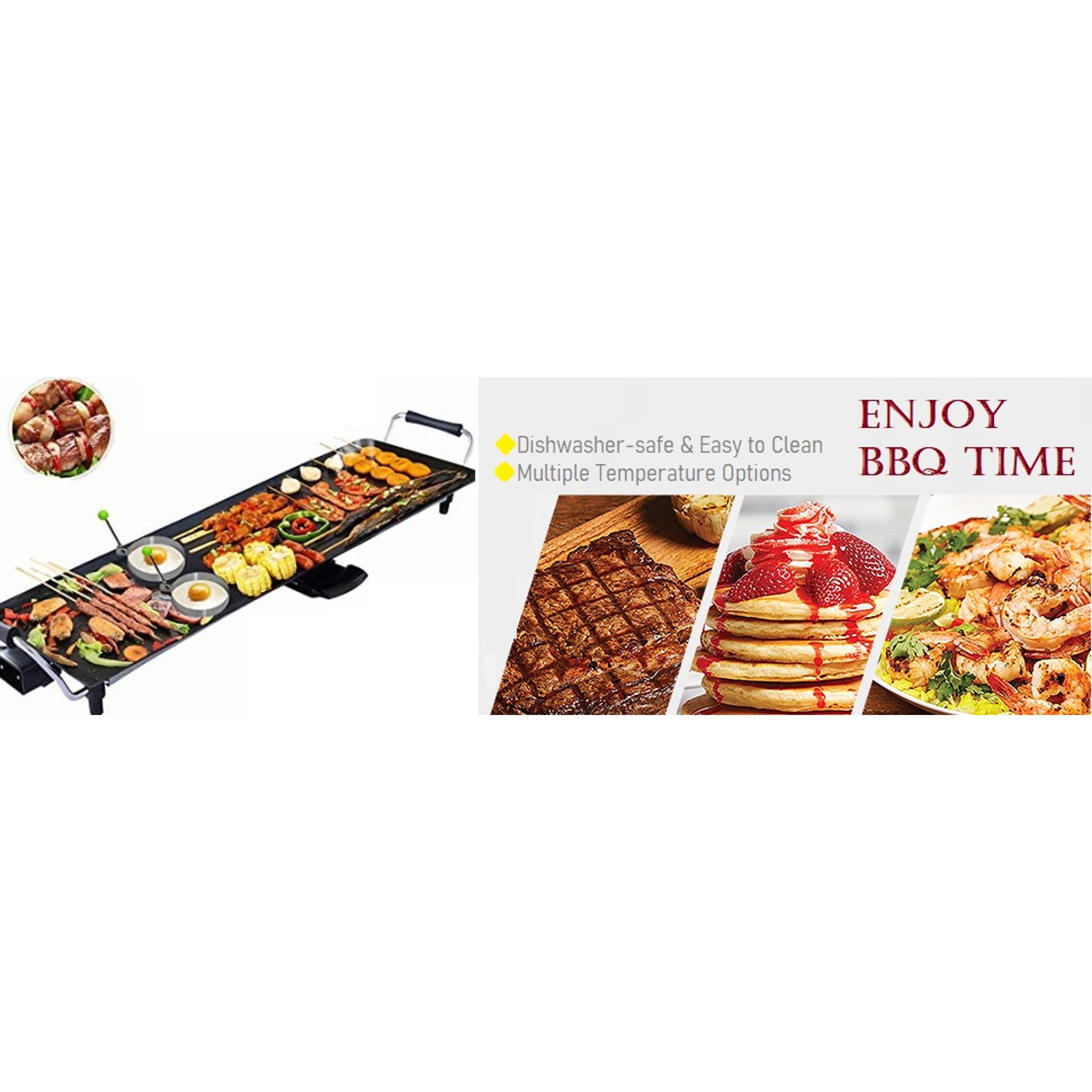 35'' Electric Teppanyaki Grill Griddle, BBQ Smokeless Grills, 2000W Indoor Outdoor Barbecue Griddles Table Top with Nonstick Surfaces and Adjustable 5 Temperature Setting