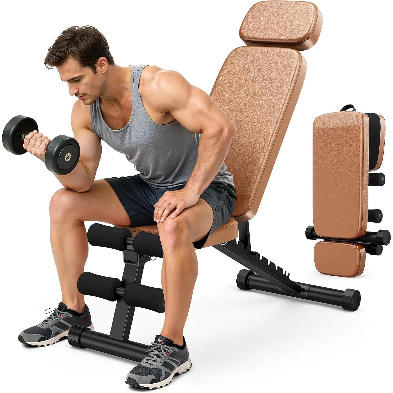 Workout Bench, 10 Backrests Adjustable Weight Bench with Extended Headrest, 800LBS Foldable Weight Bench for  Gym, Incline Decline Flat Bench Compact for Small Space