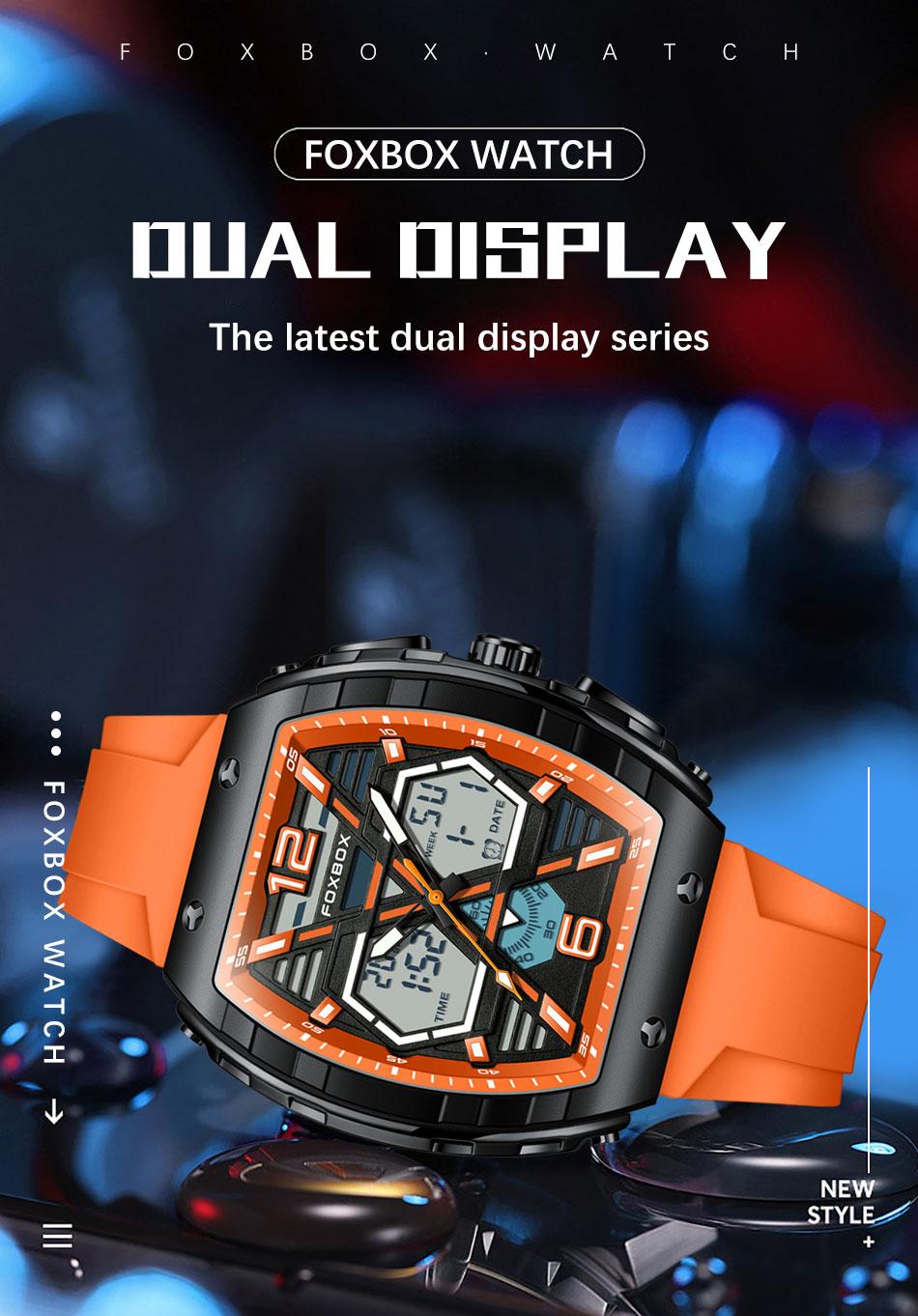 FOXBOX rectangular men's digital watch with a large 50mm dial, dual ...