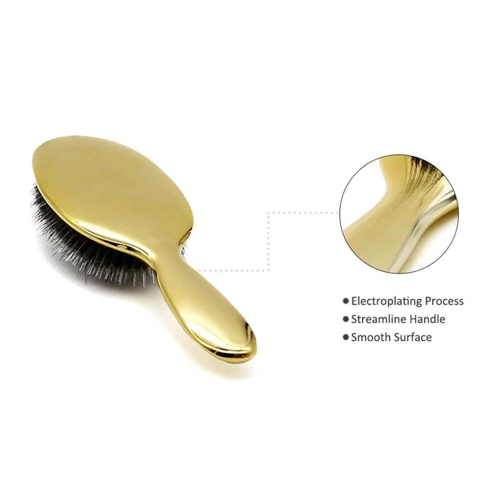 Luxury Pig Bristle Massage Comb, Four Color Options, Gold Silver Colors, Anti-Static Hair Brush, Styling Tool, Single Item