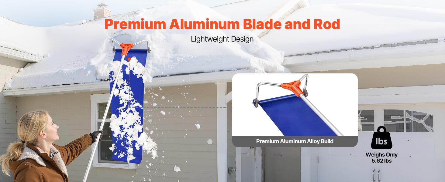 VEVORSnowRoofRake, 17inAluminumBlade, 4.1-17.2ftAdjustableRoofSnowScraperwithWheelsSlide, LightweightSnowsRemovalToolforHouseRooftopLeavesDebrisClearing