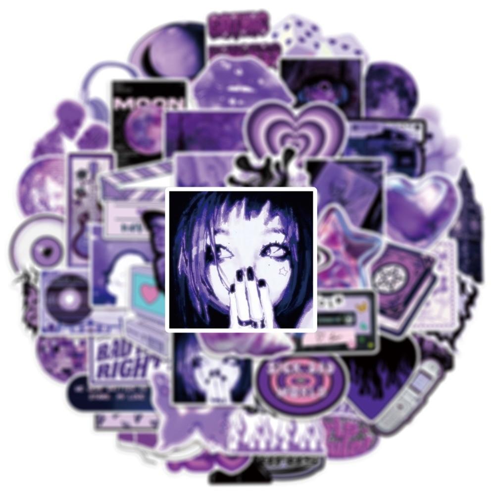 50Pcs Ins Trendy Purple Y2K Girl Stickers Waterproof Graffiti Decals for Scooter Helmet Luggage Decor