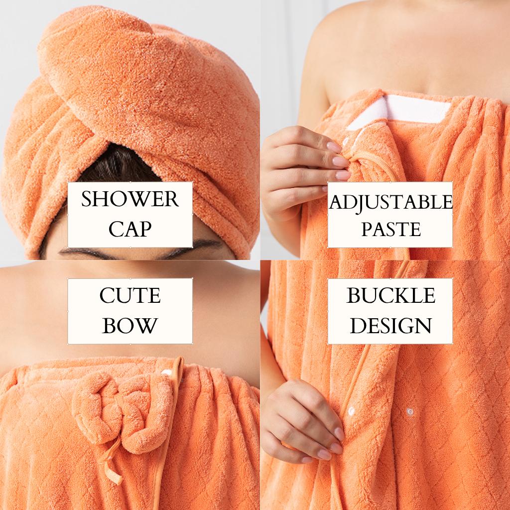 Plus - Size Bath Towel,Solid Bathrobe&Shower Cap Set,Ultra-Absorbent Bath Skirt,Cozy for Travel and Home,Great Gift Idea