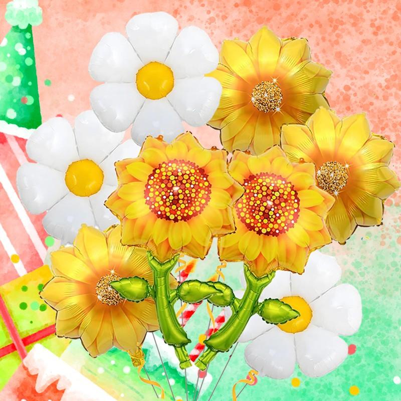 Natural Style Daisy Sunflower Foil Balloons, Multi Shape Kit for Wedding Decor, Anniversary Celebration, Festival & Party Supplies