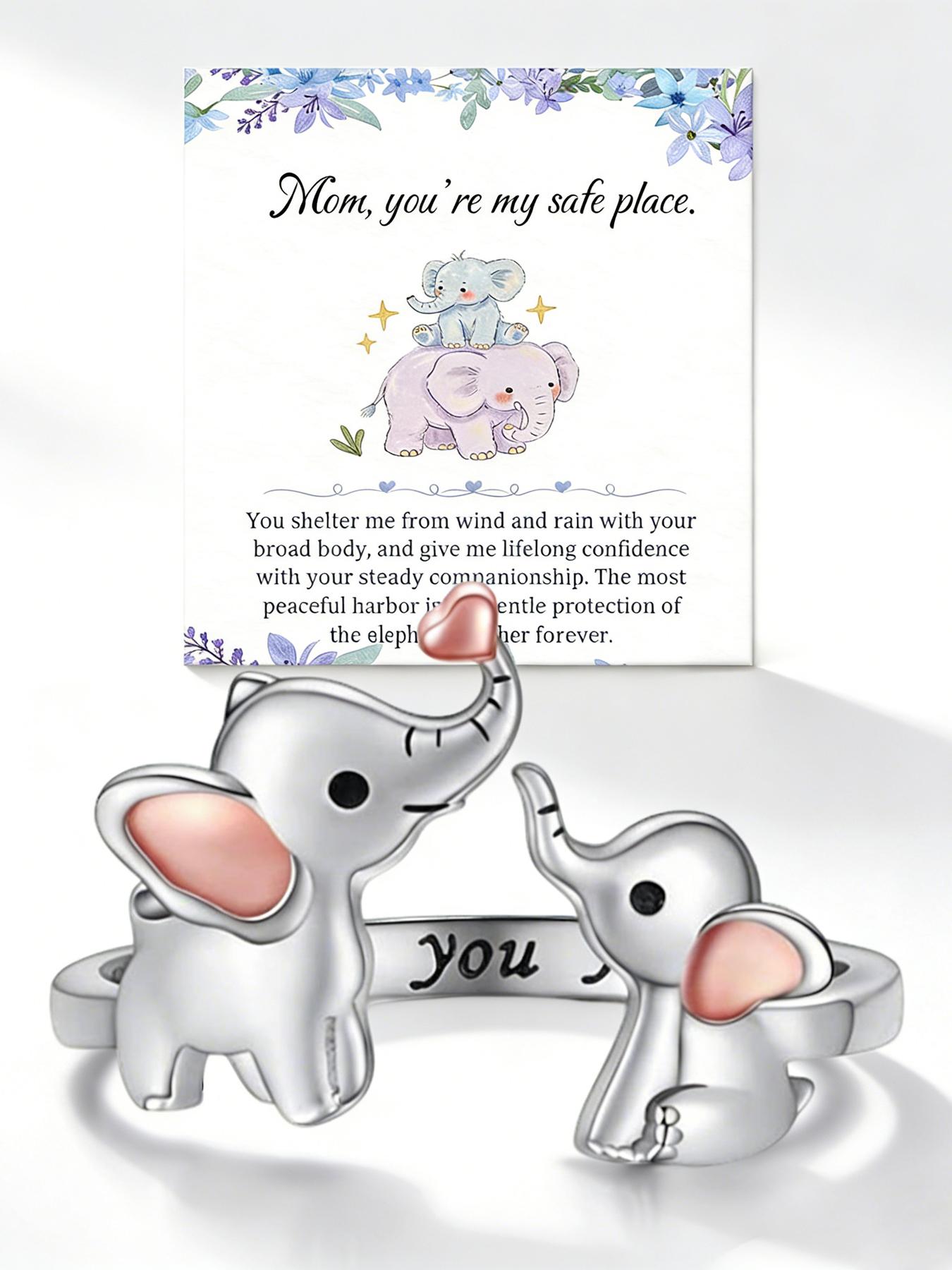 Adjustable Elephant Ring for Mother and Daughter, Heart Animal Jewelry, Perfect Mother's Day Gift, Symbol of Eternal Love