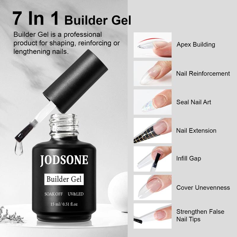 JODSONE 15ML Base Coat Top Coat & Builder Gel 3 PCS Gel Polish Set for Salon & Home Use Nail Care Manicure Kit