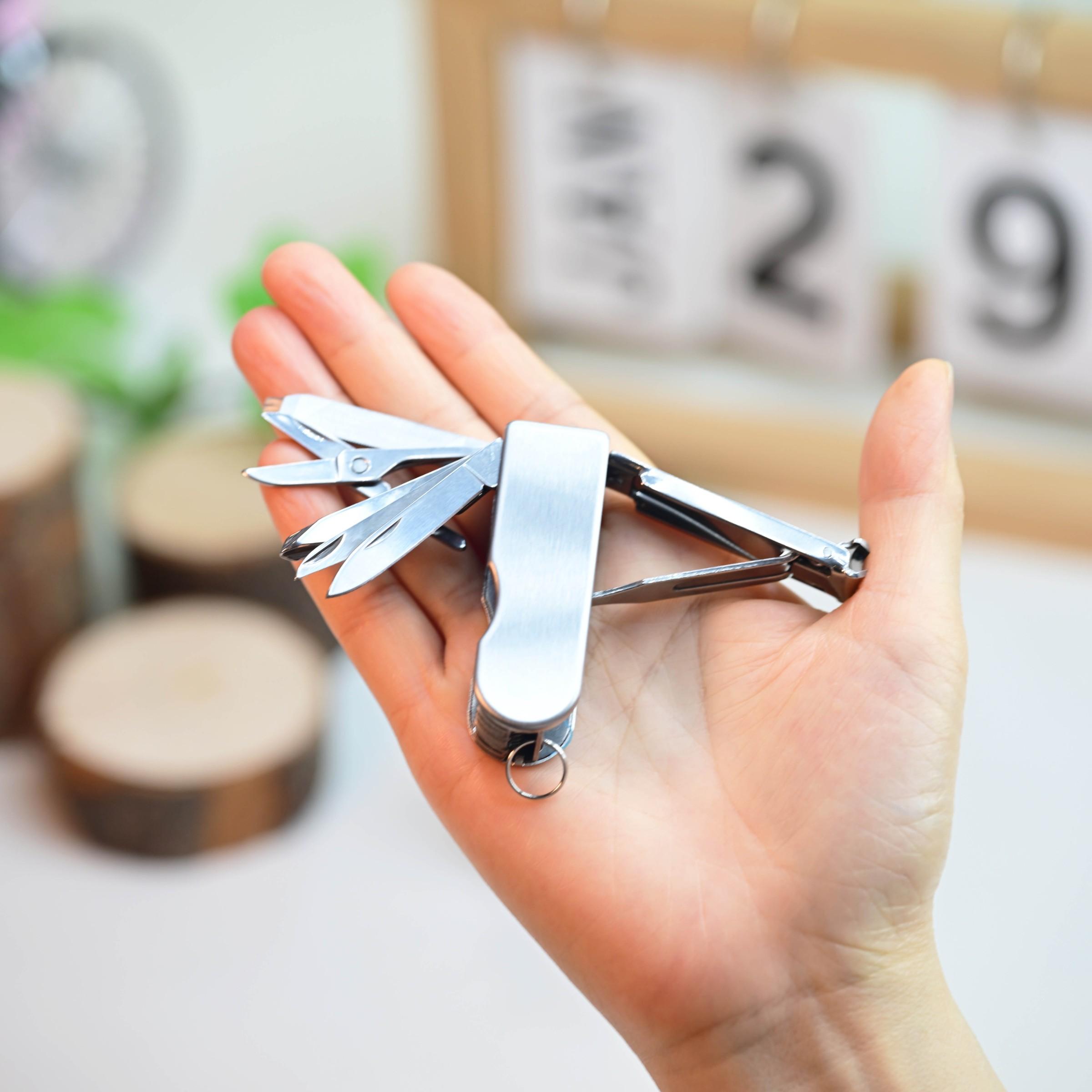 Mini Multifunctional Tool Set with Keychain, Portable Stainless Steel Folding Nail Clippers, Screwdriver, Scissors for Outdoor Camping and Daily Use