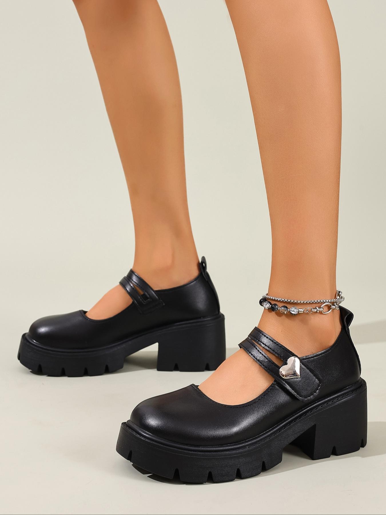 Women's Thick Sole Heart Buckle Round Toe Mary Jane Shoes, Fashion Outdoor Versatile Style, Summer Footwear for Ladies