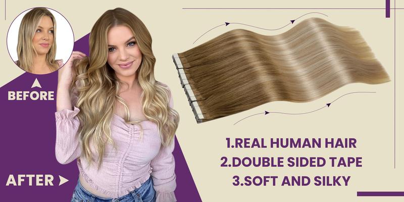 LaaVoo Silky Straight Real Human Hair Ombre Balayage Skin Weft Tape In Extensions 20 Counts Glueless Lightweight Invisible Hair Extensions Various Colors Natural Look High Quality TikTokShopBlackFriday