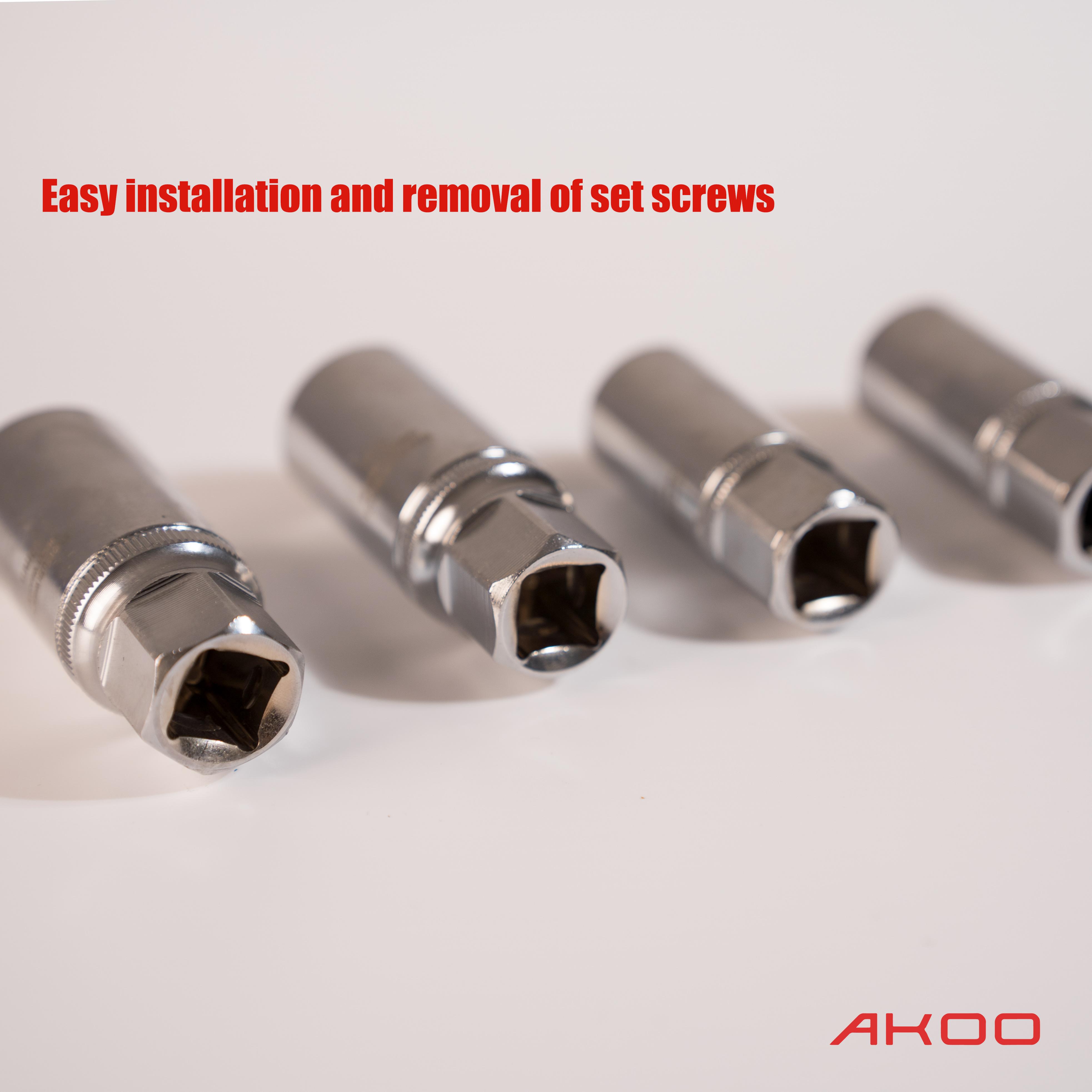 AKOO Stud Extractor Socket Set ，Broken Stud Removal Socket 4-Piece Stud Remover Set – Stud Puller Sockets