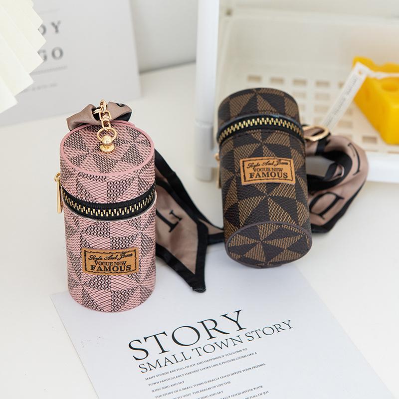 New Leather Luxury Jewelry Bucket Lipstick Bag Keychain Exquisite Personality Storage Bag Pendant Accessories Key Ring Gift
