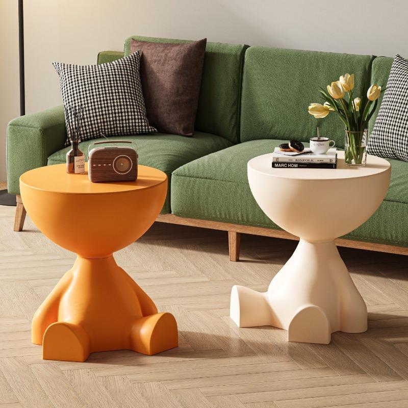 Creative cream style foldable small coffee table, cute small table, bedside table, flat head bear floor decoration, sofa edge table, ideal choice for holiday gifts and daily leisure, unique modern furniture