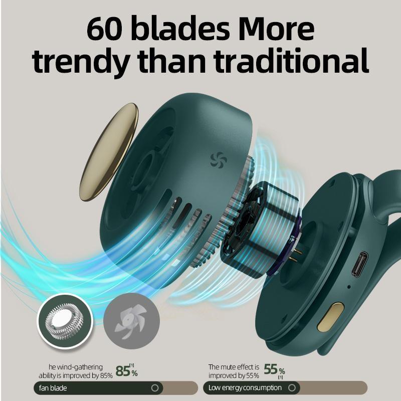 Portable small fan button type，Small lazy hand-held leafless rechargeable electric fan with hanging neck，Summer fan, suitable for gifts.