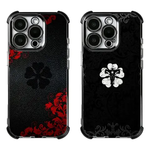 Black Cl0ver Anime Phone Case Five Leaf Clover Symbol Vintage Ornament Print Dark Gothic Anime Shockproof Protective Cover Compatible for iPhone 17 Promax 16 15 14 13 12 11 and for Samsung S22-S26 Ultra Gift for Anime Fans